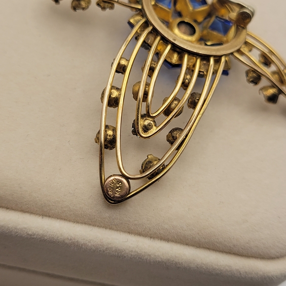 Vintage MCM M&S Gold Filled Cobalt Blue & White Rhinestones Brooch Pin - Picture 12 of 15